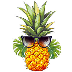 Pineapple watercolor clipart, isolated, transparent background, created with Generative AI technology