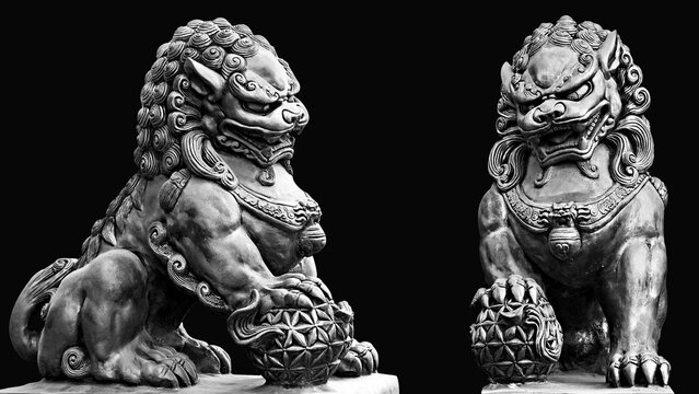 Stone statue. Guardian Lion Foo Fu dog guard. 