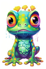A cartoon frog with big eyes sitting on the ground. Generative AI.