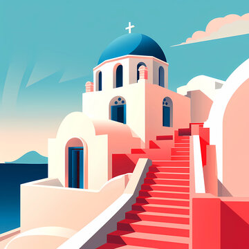 Illustration of a beautiful view of a greek village, Greece