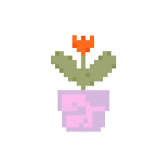 Potted plant in pixel art style. Vector illustration.