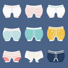 Vector set of cloth baby diapers. Eco friendly diapers