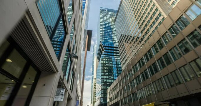 Frankfurt skyline hyperlapse, modern architecture and high rise buildings. Financial capital of europe in 4k. 