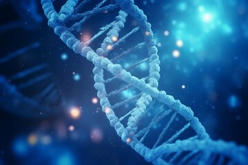 Blue Human DNA Strand Surrounded by DNA Structure. Generative AI