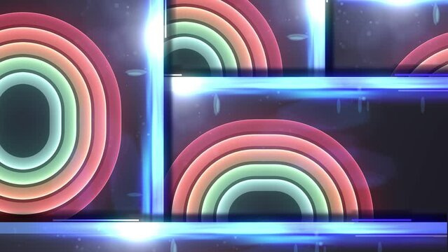  abstract animation of moving blocks and lines with retro style vintage lines. Colorful rainbow in old look with modern concept
