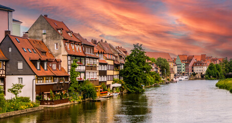 Fototapeta na wymiar Little Venice at Bamberg in Bavaria, Germany summer