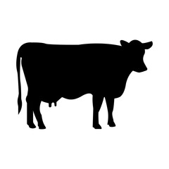 Cow graphic icon. Cow black silhouette isolated on white background. Vector illustration