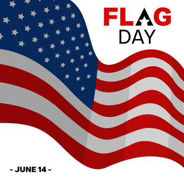 Flag Day banner design. Flag Day, June 14. American flag flying on a white background