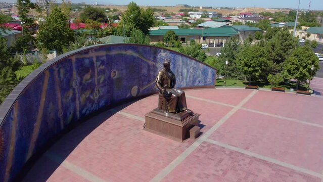 Aerial view of Memorial monument to Mirzo Ulugbek in Samarkand