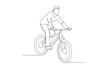 Fototapeta na wymiar Vector one continuous single line drawing of young man riding bicycle for exercise healthy commuter lifestyle concept linear sketch isolated