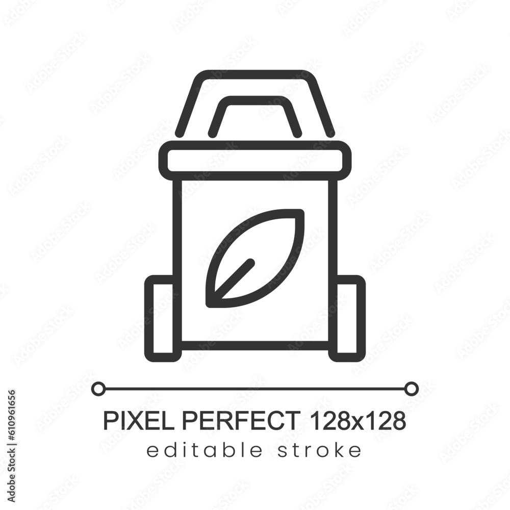 Sticker Garbage sorting pixel perfect linear icon. Waste materials recycling. Eco friendly technology. Thin line illustration. Contour symbol. Vector outline drawing. Editable stroke. Poppins font used