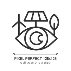 Control of power generation pixel perfect linear icon. Alternative sources and nature care. Thin line illustration. Contour symbol. Vector outline drawing. Editable stroke. Poppins font used