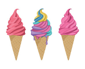 Ice Cream Cone Sweet Dessert Food Vector Illustration