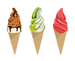 Ice Cream Cone Sweet Dessert Food Vector Illustration