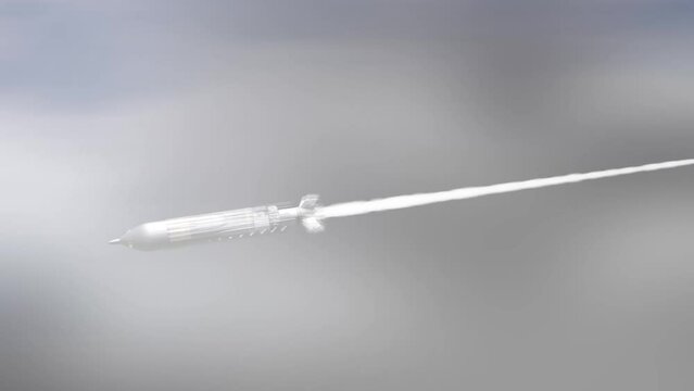 Hypersonic Missile fly in fast speed between clouds
Hypersonic missile flying above earth in an mach speed. Realistic view of a high-speed supersonic rocket
