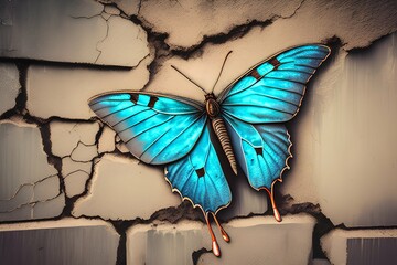 Witness the delicate dance of the fragility of life and the endurance of nature. A live butterfly emerges from the cracks - generative ai