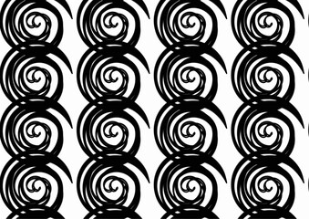 black and white pattern with repeat seamless spiral hand drawing on white background