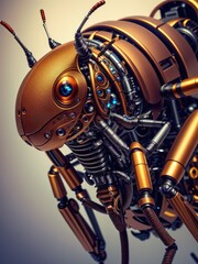 Golden robot bee. Illustration. Generated by AI