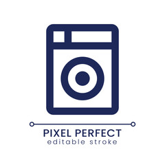 Washing machine pixel perfect linear ui icon. Household appliance. Hotel laundry service. GUI, UX design. Outline isolated user interface element for app and web. Editable stroke. Poppins font used