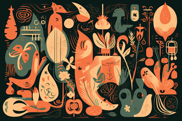 illustration of a beautiful girl in a long dress on the background of nature