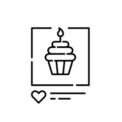 Birthday celebrations social media post. Cupcake with frosting and candle on top. Anniversary congratulations. Pixel perfect, editable stroke icon