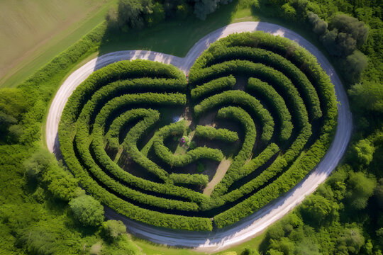 heart shape green hedge maze