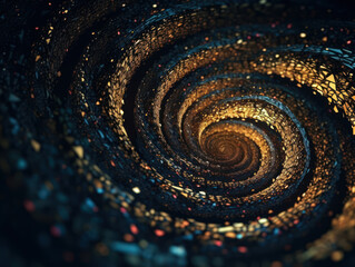Colorful Swirling radial vortex background golden particles and sparkles 