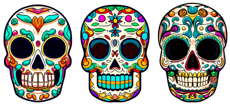 Decorated Sugar skull isolated. Day of the Dead. AI generative