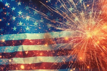 American Independence stars and stripes flag and fireworks