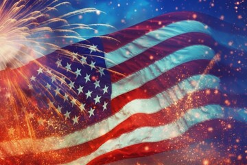 American Independence stars and stripes flag and fireworks