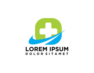 Pharmacy Logo Medicine green cross abstract design vector template. Eco bio natural Medical clinic infinity loop Logotype concept icon.