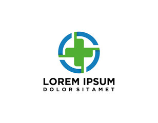 Fototapeta premium Pharmacy Logo Medicine green cross abstract design vector template. Eco bio natural Medical clinic infinity loop Logotype concept icon.