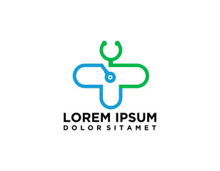 Blue Cross Sign, Medical Logo Health Icon isolated on White Background. Flat Vector Logo Design Template Element