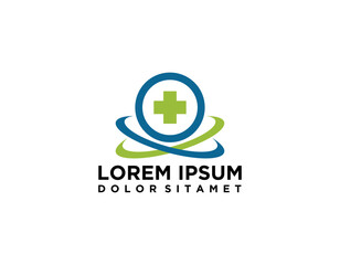 Modern Healthcare Medical Logo. Blue and Green Geometric Linear Rounded Cross Sign Health Icon Infinity Style isolated on Dark Background. Flat Vector Logo Design Template Element.