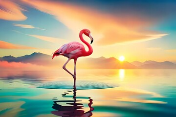 flamingo in the sunset