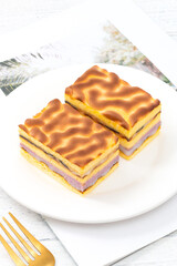 Tiger skin cake, purple potato cake decorated with tiger skin texture, with overlapping layers of sandwich