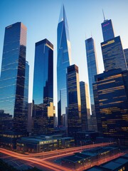 Glass skyscrapers in a big city. Generative by AI