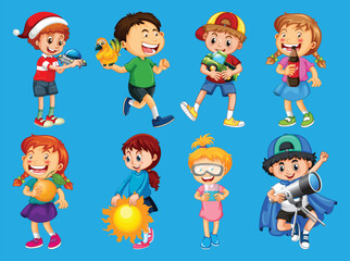 set of cartoon children