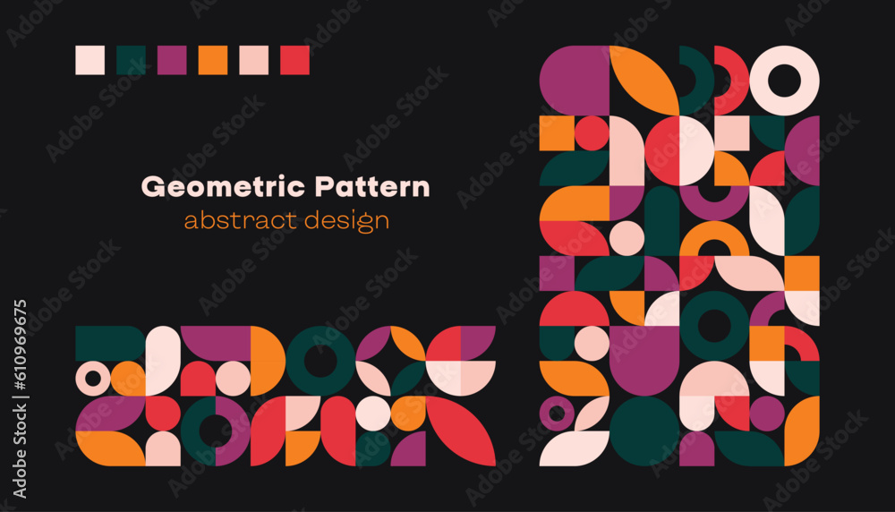 Poster abstract geometric pattern. simple circle square shapes, modern banner bauhaus swiss style. vector b