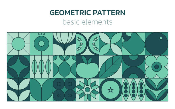 Geometric food line pattern. Natural fruit vegetable plant simple shape, abstract eco agriculture products. Vector flat design