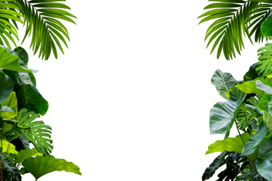 green leaves plant frame of tropical isolated