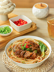Chinese beef noodles, street food, delicious breakfast