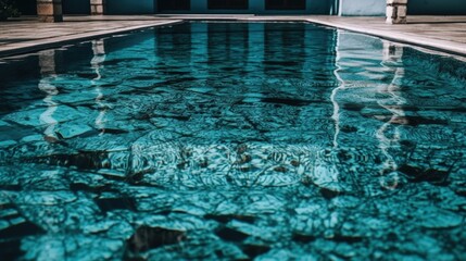 Blue ripped water in the pool. Summer atmosphere and relaxation. Generative AI