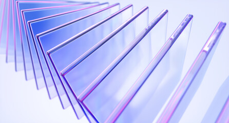 Glass shapes dynamic background. 3d rendering. 