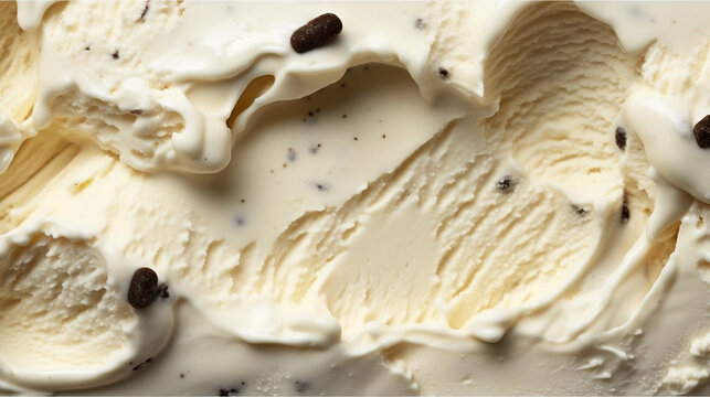 A close-up top view of a surface stracciatella ice cream.