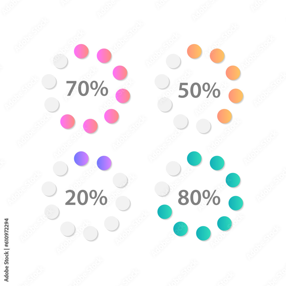 Poster radial gradient progress infographic chart design template set. project complete. reaching target. v