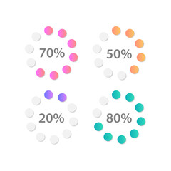 Radial gradient progress infographic chart design template set. Project complete. Reaching target. Visual data presentation. Circular diagrams collection. Myriad Pro-Bold, Regular fonts used