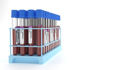 blood tests in a glass tube, for diagnostics, isolated white background, 3d render