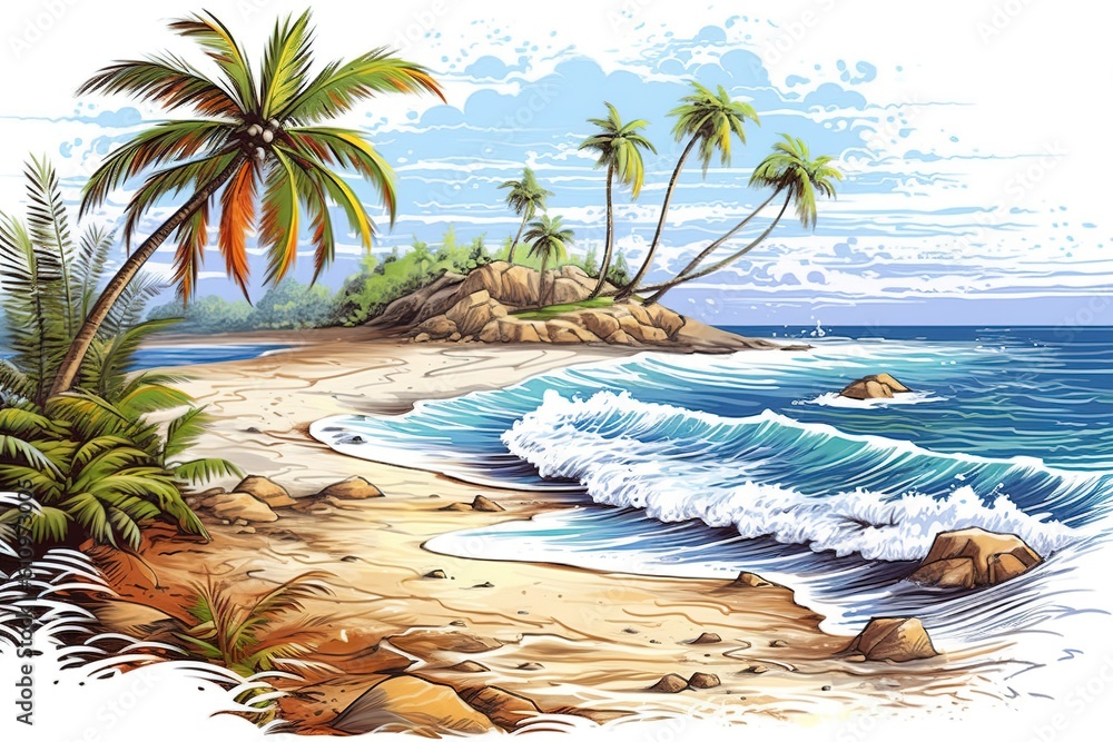 Poster beach isolated on white background. generated by ai.