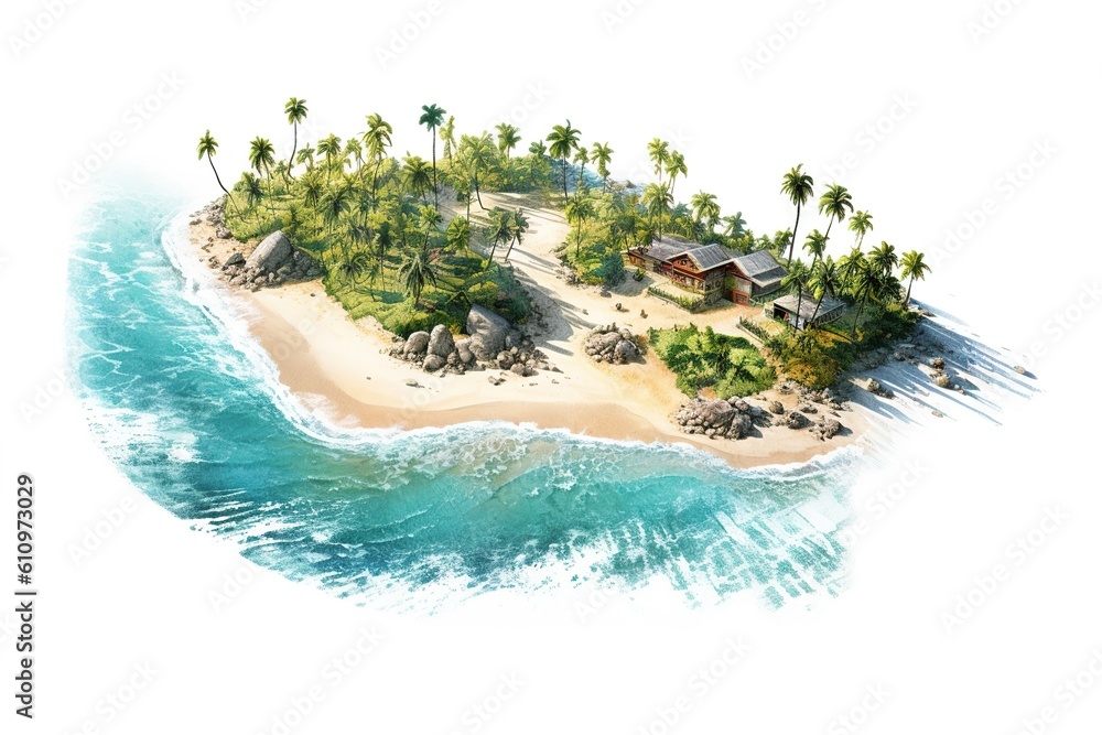 Poster beach isolated on white background. generated by ai.